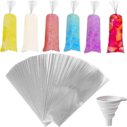 250 Pcs Disposable Ice Lolly Molds – Plastic Freeze Pop Bags with Silicone Funnel for Homemade Yogurt and Candy (3 X 12 Inch)1