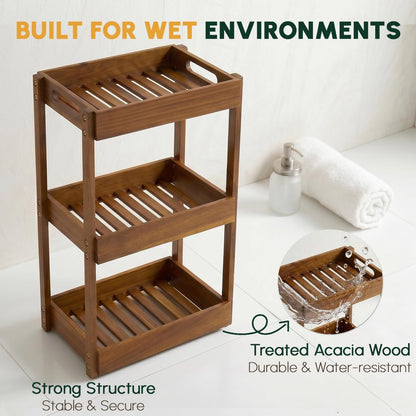 3-Tier Corner Standing Acacia Wood Shower Caddy Organizer6