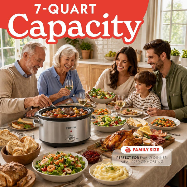 Slow Cooker - 7 Quart Removable Ceramic Pot, Manual Controls with 3 Temperature Settings, Dishwasher Safe Crock and Glass Lid, Stainless Steel11