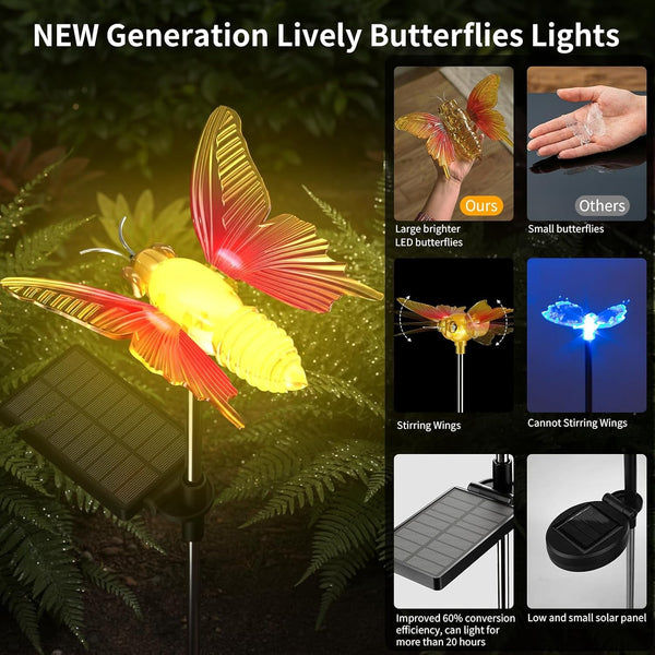 Solar Garden Lights Outdoor Decor, 2 Pack 24" Large Flapping Butterfly Lights Stakes Gardening Decor Statues, 2000Mah 14Hrs Waterproof for outside Patio Yard Porch Gift for Mom Women Christmas3