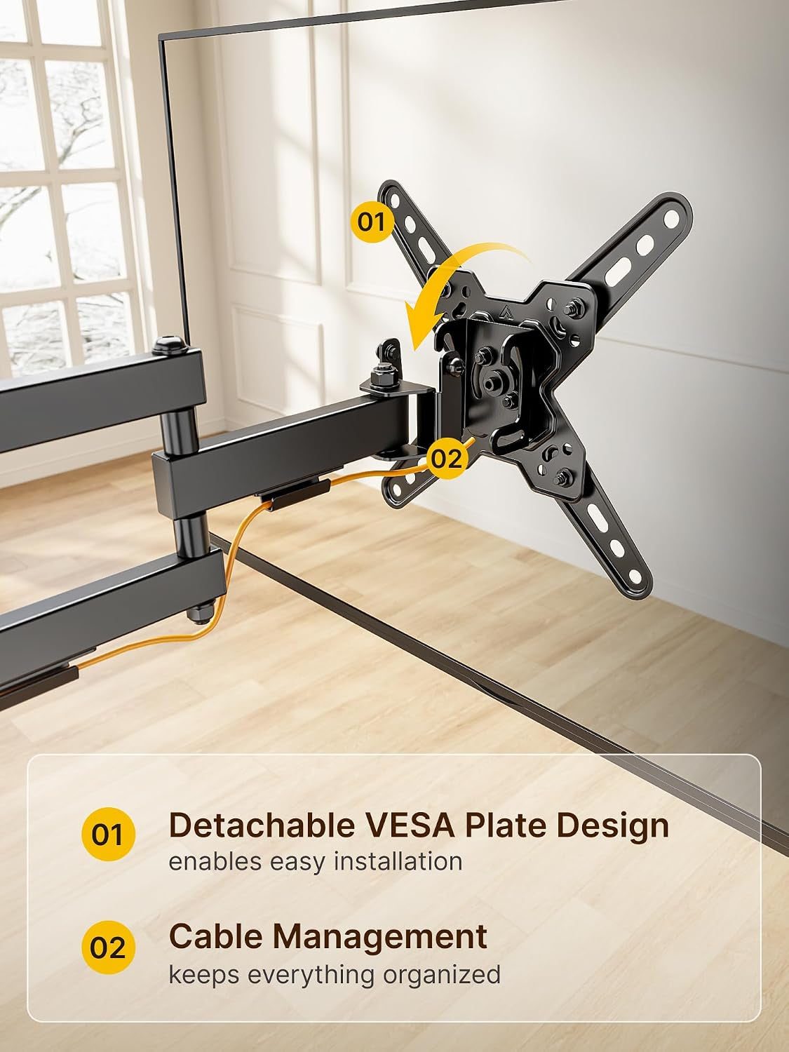 full-motion-small-tv-wall-mount-for-13-43-inch-tvs-up-to-44-lb-90-swivel-5-15-tilt-landscape-portrait-rotation-extends-14-6-in-4x-load-tested-vesa-200x200-mm-single-stud-mount