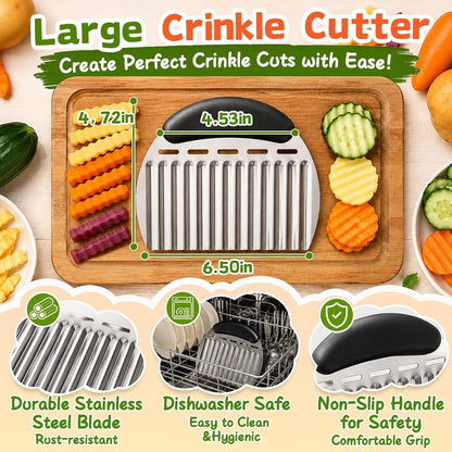 Large Crinkle Cutter French Fry Cutter, Stainless Steel Wavy Slicer | Large Crinkle Potato Slicer Wavy Chopper, Crinkle Cutting Chopping Tools with Handle7