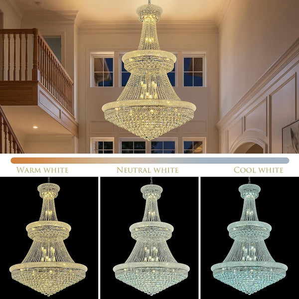 36-Lights High Ceiling Chandelier, 42'' W Modern Chrome Crystal Chandeliers Large Foyer Chandelier Fixtures for Staircase, Living Room, Hallway Entryway, Silver3