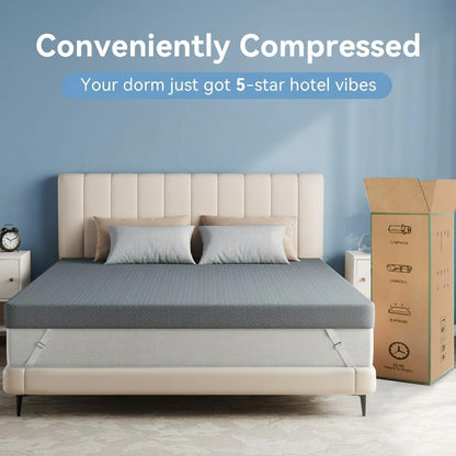 Mattress Topper Twin XL - 3 Inch Gel Infused Memory Foam XL Twin Mattress Toppers with Washable Cover,Bed Toppers for College Dorm,Gray6
