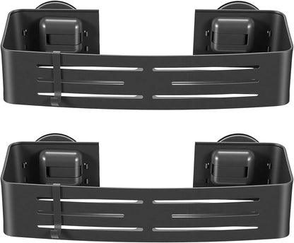 2 Pack Shower Caddy Suction Cups, Shower Shelves with 4 Hooks Rust-Proof Aluminum Alloy,Large Capacity No Drilling Required Removable Bathroom Storage Rack for Shampoo, Shower Gel, Razors1
