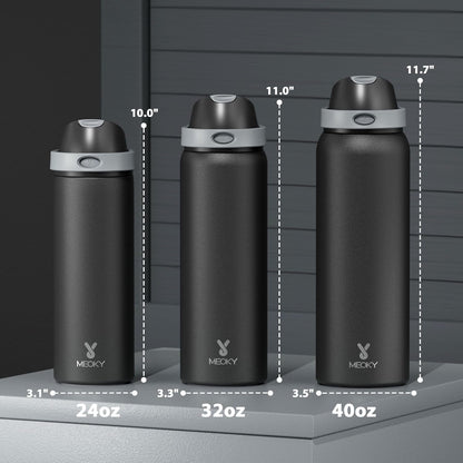 24 Oz Insulated Water Bottle for Sports:  Stainless Steel Water Bottle with 2-In-1 Straw and Spout Lid - Leak Proof, Cold for 24 Hours, Fits in Car Cup Holder, Bpa-Free for Travel Gym, Night2