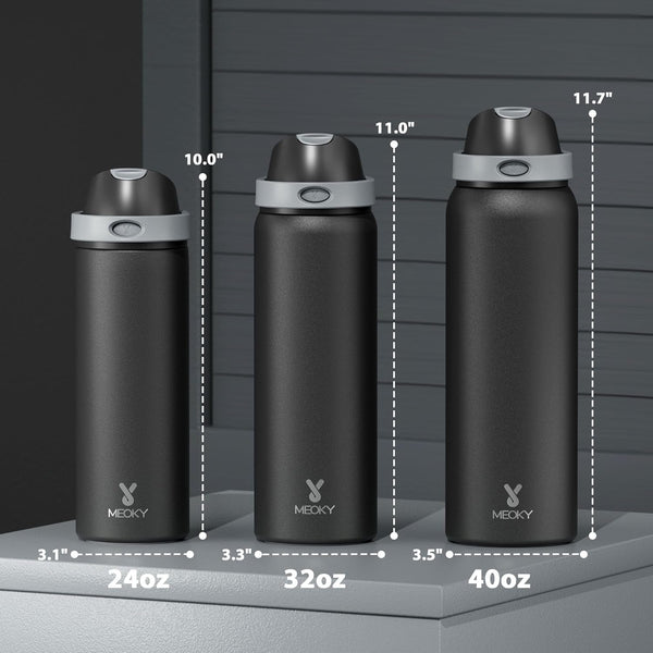 24 Oz Insulated Water Bottle for Sports:  Stainless Steel Water Bottle with 2-In-1 Straw and Spout Lid - Leak Proof, Cold for 24 Hours, Fits in Car Cup Holder, Bpa-Free for Travel Gym, Night2