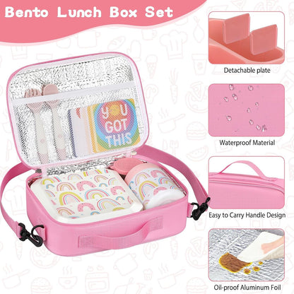 Bento Lunch Box for Kids with 12Oz Soup Thermo Leak-Proof Lunch Food Container with 5 Compartment Thermo Hot Food Jar and Insulated Lunch Bag for Kid Toddler Girls Boys to School5