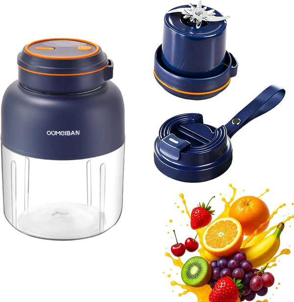New Portable Cordless Personal Blender, Dual Lid Juicer Cup with Stainless Steel Blades, Leakproof Travel Smoothie Maker for Gym Office Kitchen (Blue, Standard Version)1