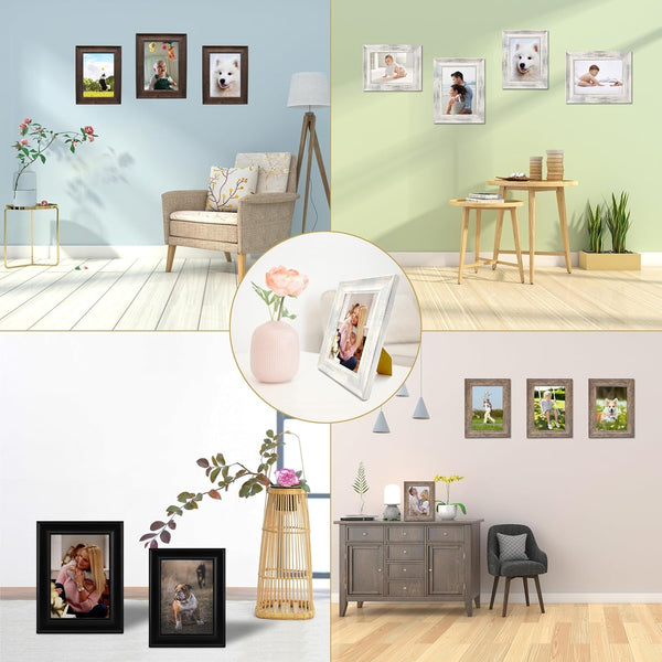 4X6 Picture Frames Black Wood Pattern High Definition Glass for Table Top Display and Wall Mounting Photo Frame，Pack of 46
