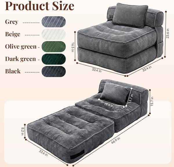 Folding Sofa Bed, Convertible Sleeper Chair with Pillow2