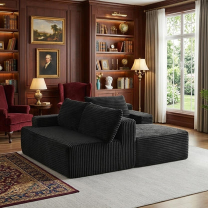 96" Corduroy Sectional Sofa Boneless Couches for Living Room - L Shaped Compressed Cloud Couch with Left Facing Chaise Lounge and Side Pockets4