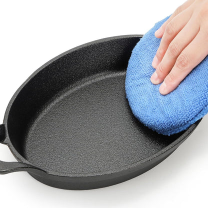 4 Pack Mini Cast Iron Fajita Skillet Set, 8.5 X 6.1 Inch Sizzling Plate with Wooden Base, Small Oval Casserole Dishes, Cast Iron Pizza Baking Steak Pan for Stove, Oven, Grill4