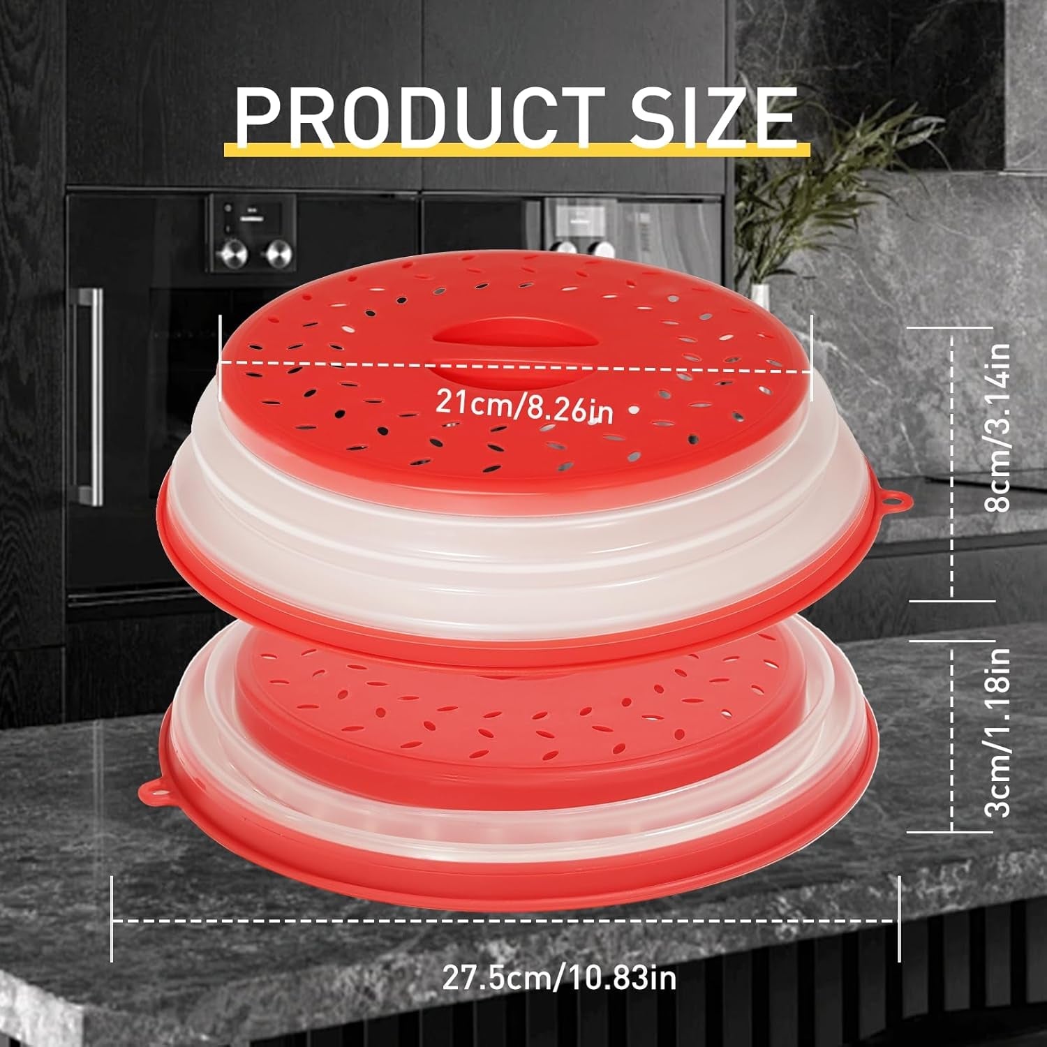 2-pack-collapsible-microwave-splatter-cover-red-grey-vented-microwave-splatter-guard-food-cover-with-hook-hole-vegetable-fruit-colander-multi-function-kitchen-gadget