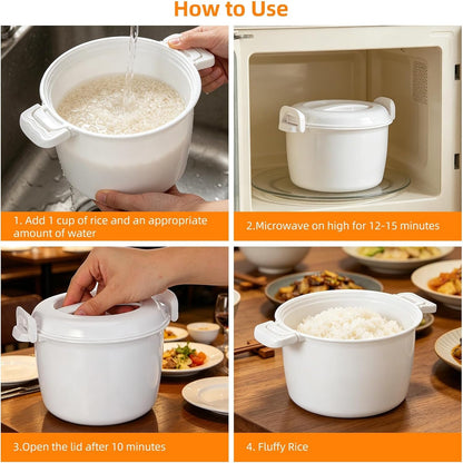 Microwave Rice Cooker, 1 Gal Portable Kitchen Vegetable Steamer | Microwavable Noodles Pasta Food Cookware, Non- Stick Bacon Oatmeal Pot Cooker for Cooking Soup Stews 8.26 X 6.88 X 5.51 In8
