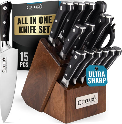 15-Piece Knife Set, Kitchen Knives with Walnut Wood Block1