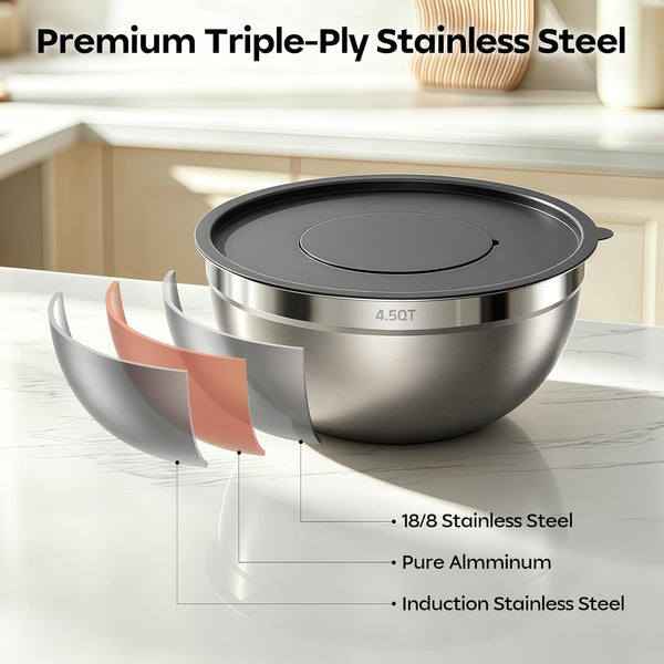 Stainless Steel Mixing Bowls with Lids Set & Colander(6Pcs)5