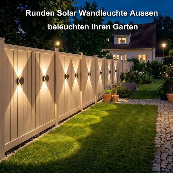 Fence Solar Lights: 360° Circular Lighting Solar Powered Wall Lights 12 Hours Long Runtime up and down Waterproof IP65 & 3 Modes High Brightness LED Focus Lens for Patio/Yard - 4 Pack3