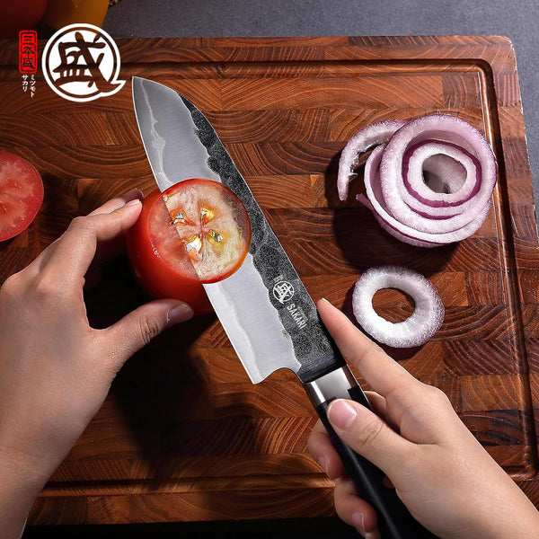 7 Inch Santoku Chef Knife, S301 Triple Clad, Hammered9