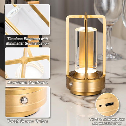 Cordless Table Lamp Rechargeable Small Crystal Lamp, Gold7