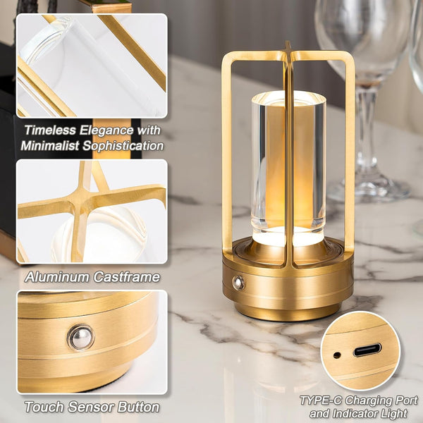 Cordless Table Lamp Rechargeable Small Crystal Lamp, Gold7