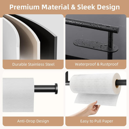 Paper Towel Holder, Improved Premium Paper Towel Holder under Cabinet, Stainless Steel Paper Towel Holders Rack for Kitchen, Bathroom, Pantry, Fridge, Adhesive or Drilling, Black3