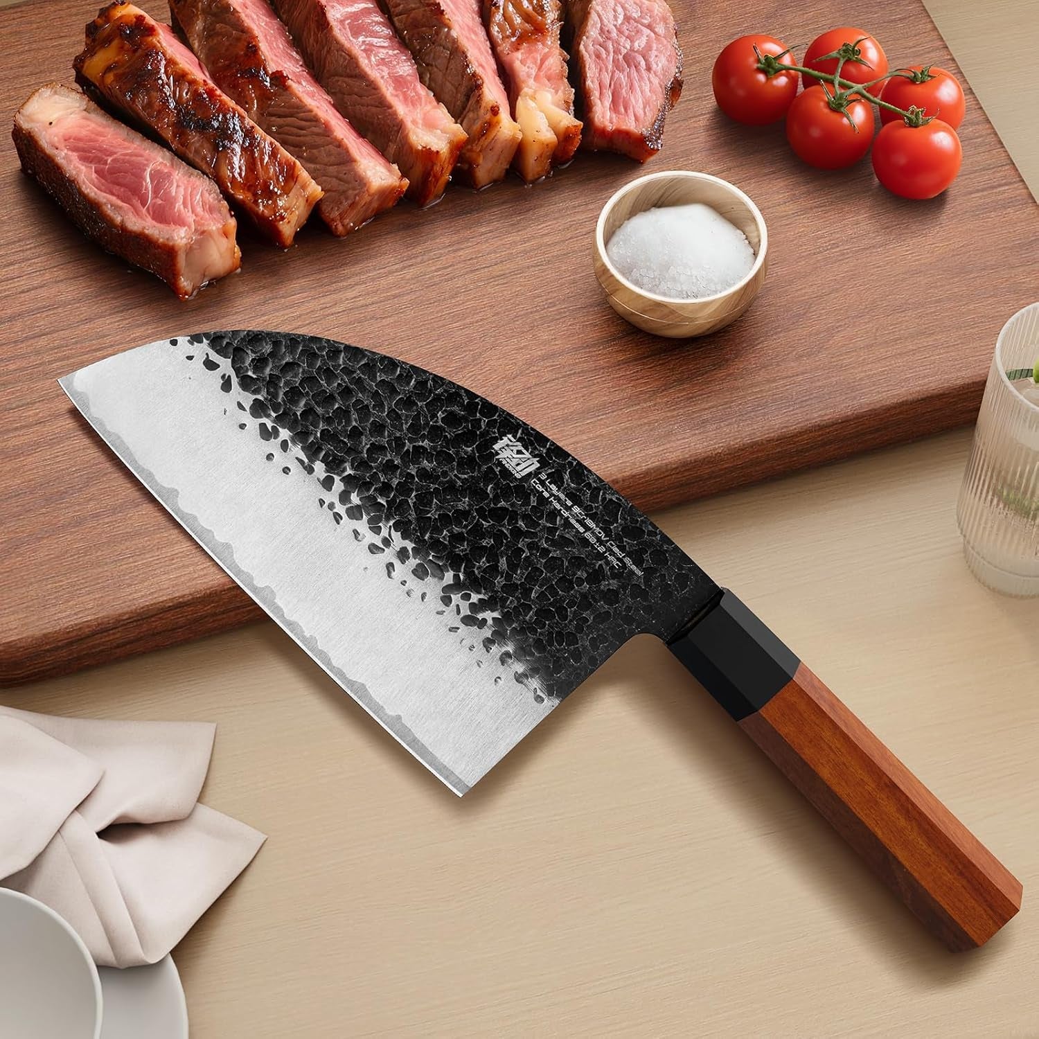 serbian-chef-knife-with-leather-sheath-6-5-inch-high-carbon-steel-cleaver-knife-hammered-blade-octagonal-handle-for-meat-vegetables-poultry-and-light-bones-dynasty-series