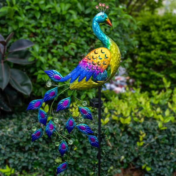 Peacock Solar Lights Outdoor Crackle Glass LED Lawn Patio Decor7
