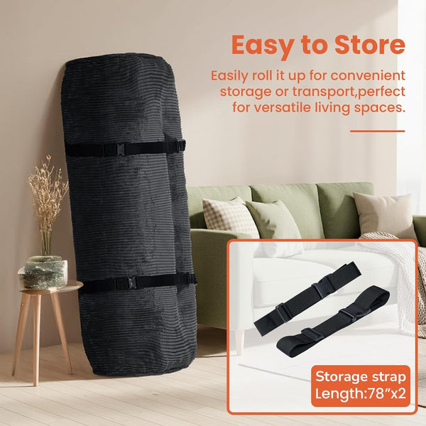 8" Futon Mattress Full Size, Futons Sofa Bed Sleeper Couch Bed, Roll up Mattress with Shredded Foam & 2 Straps for Storage, Futon Floor Mattress for Living Room, Corduroy (Frame Not Included)7