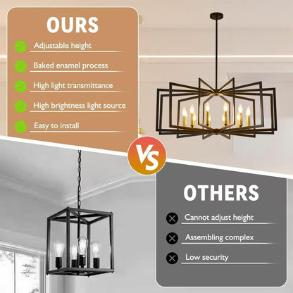Black Chandelier for Dining Room,12-Light Large Dining Room Light Fixture Modern Geometric Metal Hanging Industrial Chandeliers for Entryway Kitchen Island Foyer Farmhouse Chandeliers (Black Gold)2