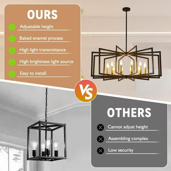 Black Chandelier for Dining Room,12-Light Large Dining Room Light Fixture Modern Geometric Metal Hanging Industrial Chandeliers for Entryway Kitchen Island Foyer Farmhouse Chandeliers (Black Gold)2