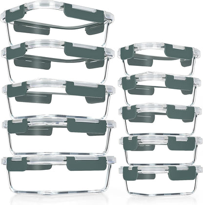 10 PACK Glass Meal Prep Containers Set with Lids, Grey1