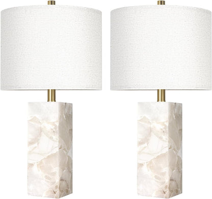 23" Alabaster Table Lamp Set of 2 with Night Light for Living Room | Rotary Switch Bedside Lamp with Linen Shade for Bedroom, Modern Nightstand Lamps for Room Office Dorm (Bulb Included)7