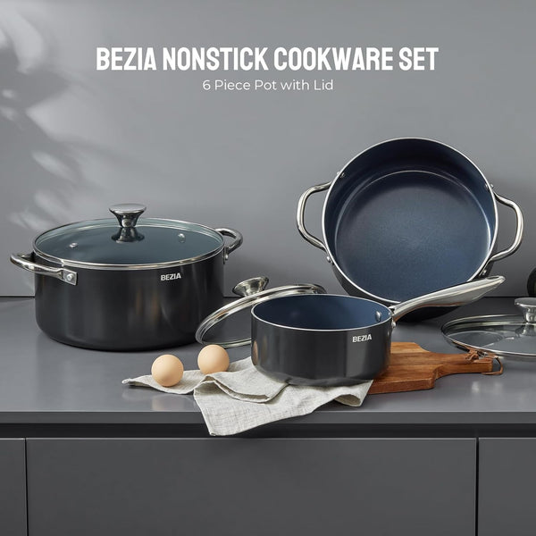 Nonstick Induction Cookware Set, 6-Piece Pots and Pans Set with Lids | 2QT Saucepan, 4.8QT Casserole Dutch Oven, 6QT Stock Pot, Riveted Stainless Steel Handles, Oven Safe, Works on All Stovetops3