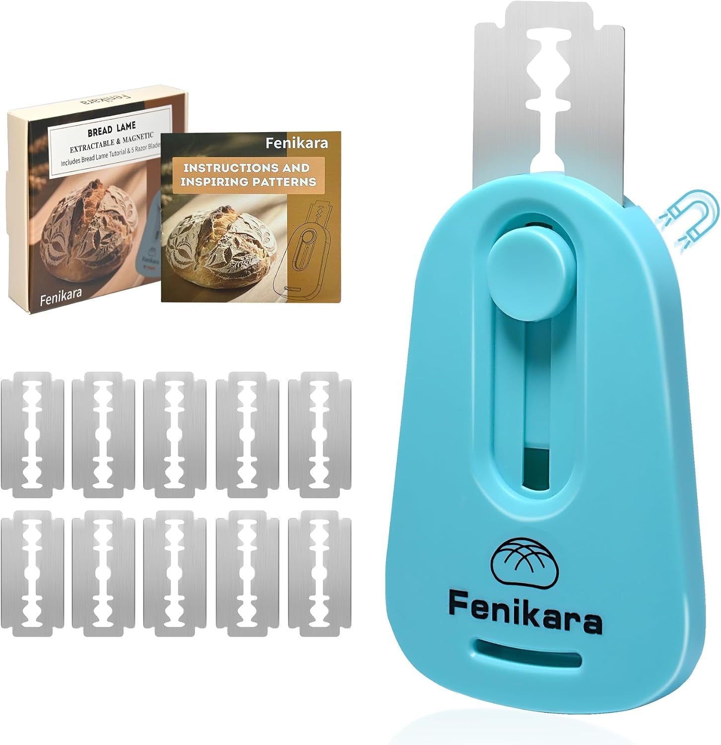 professional-bread-lame-upgraded-extractable-magnetic-bread-lame-dough-scoring-tool-premium-sourdough-scoring-tool-for-sourdough-bread-baking-bread-making-tools-includes-10-razor-blades-blue