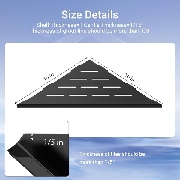 Corner Shower Shelf, 10 Inch Black 304 Stainless Steel Recessed Installation with Grout, No Drilling Required Tile Shower Shelf for Tiled Wall (2-Pack)2
