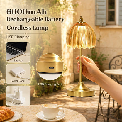 Glass Tulip Table Lamp, Cordless Rechargeable Desk Lamp - Amber2
