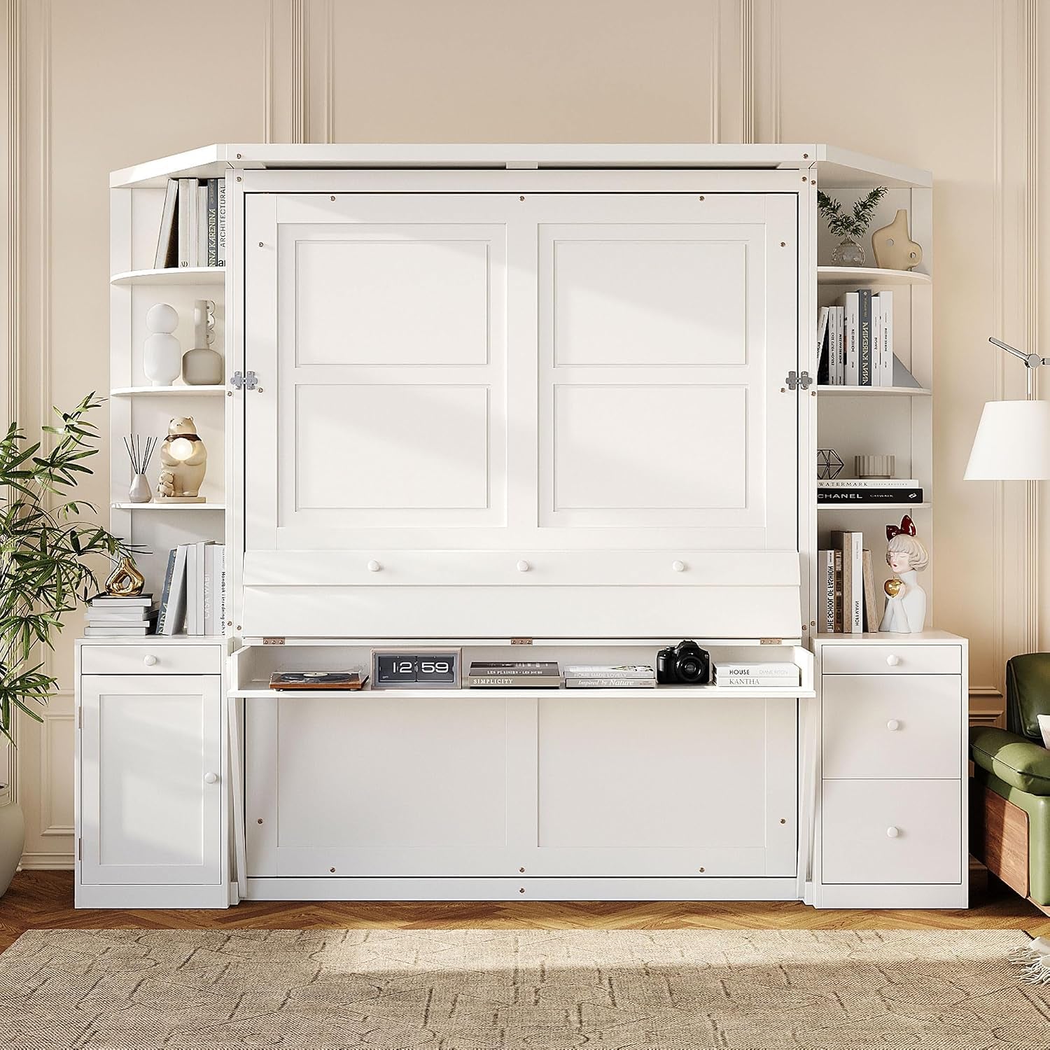 queen-murphy-bed-with-storage-shelves-and-desk-cabinets-lights-white
