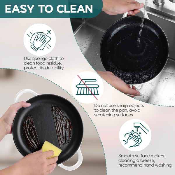 Dutch Oven for Sourdough Bread Baking, 6 Qt round Enameled Cast Iron Dutch Oven for Homemade Artisan Bread, Dome Lid & Shallow Base, Matte Black Interior & Durable, Oven-Safe to 500℉, White7