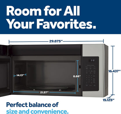 GE Over-The-Range Microwave Oven with Recirculating Venting, 1.8 Cu. FT, 900W, 12.8” Removable Turntable, 10 Power Levels, Stainless Steel2