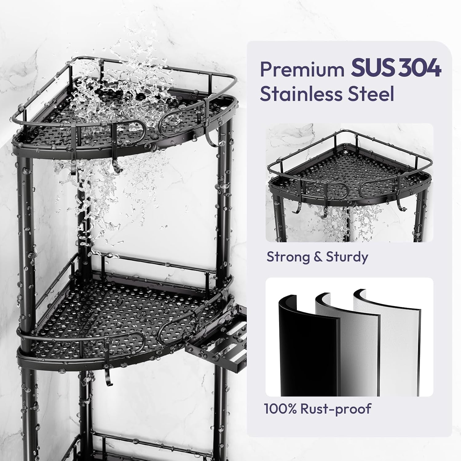 corner-shower-caddy-standing-3-tier-rustproof-metal-shower-organizer-stand-with-soap-holder-and-4-hooks-freestanding-floor-shower-storage-stands-for-bathroom-black
