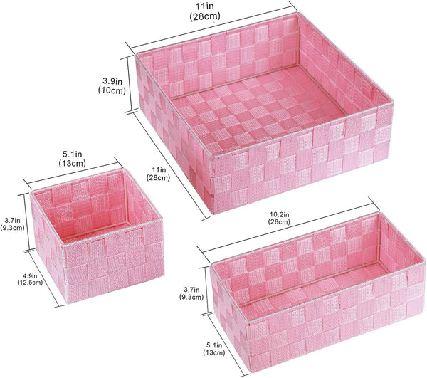 Woven Storage Baskets for Organizing, Small Baskets Cube Bin Container Tote Organizer Divider for Drawer, Closet, Shelf, Dresser, Set of 4(Pink)3