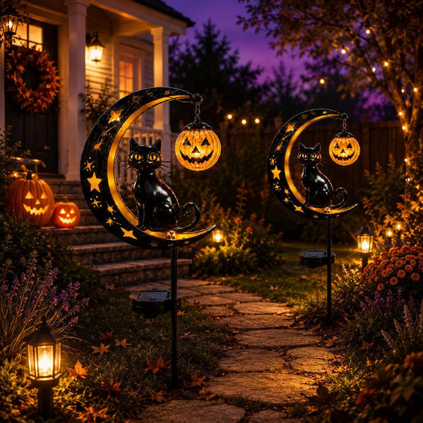 Solar Halloween Black Cat Pumpkin Moon Garden Stake Light6