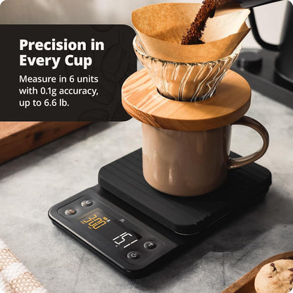 Coffee Scale with Timer, 0.1G Precision for Espresso & Matcha | Digital Pour-Over Scale with Waterproof Silicone Cover, Backlit Display & 6.6Lb Capacity for Chemex, V60, Drip (Onyx Black)3