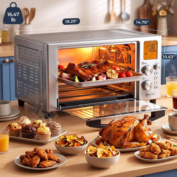 23 QT Air Fryer Toaster Oven, 12-In-1 Convection Oven Countertop | Airfry, Toast, Rotisserie, Dehydrate, Pizza, Bagel, Bake, Roast, Broil, Stainless Steel, Fits 12" Pizza, Easy to Clean, Quiet7