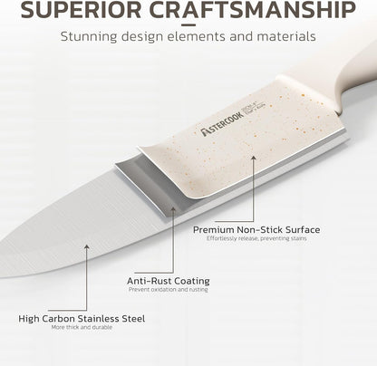 Knife Set, 15 Pieces Kitchen Knife Set with Sharpener Block, German Stainless Steel Knives with Anti-Rust Coating, Dishwasher Safe, Elegant Cream White Design, Perfect for Holiday Gifts6