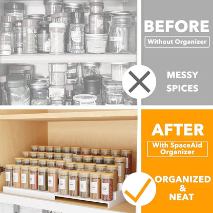 Bamboo Spice Rack Organizer for Cabinet, Kitchen Pantry Spices Storage Rack for Cabinets Organization, Home Seasoning Tiered Can Goods Racks Wood Shelf Organizers (4 Tier, Black)2