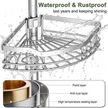 4 Tier Adjustable Stainless Steel Corner Shower Caddy Tension Pole4