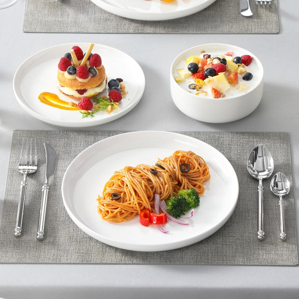 12 Pcs Porcelain Plates and Bowls Sets,Dinnerware Set for 4,White8