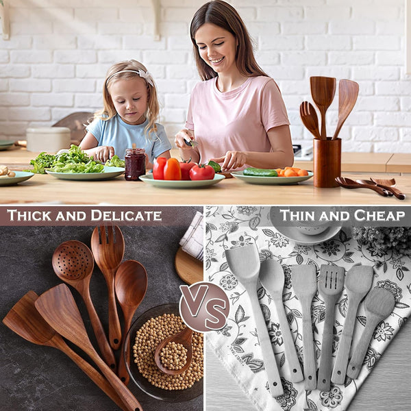 6-Piece Teak Wood Cooking Utensil Set, Wooden Spoons for Cooking7